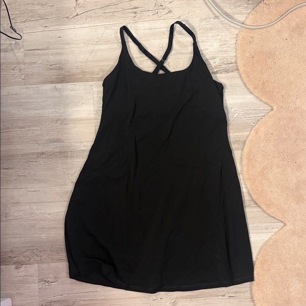Black fitness dress with built in shorts and pockets